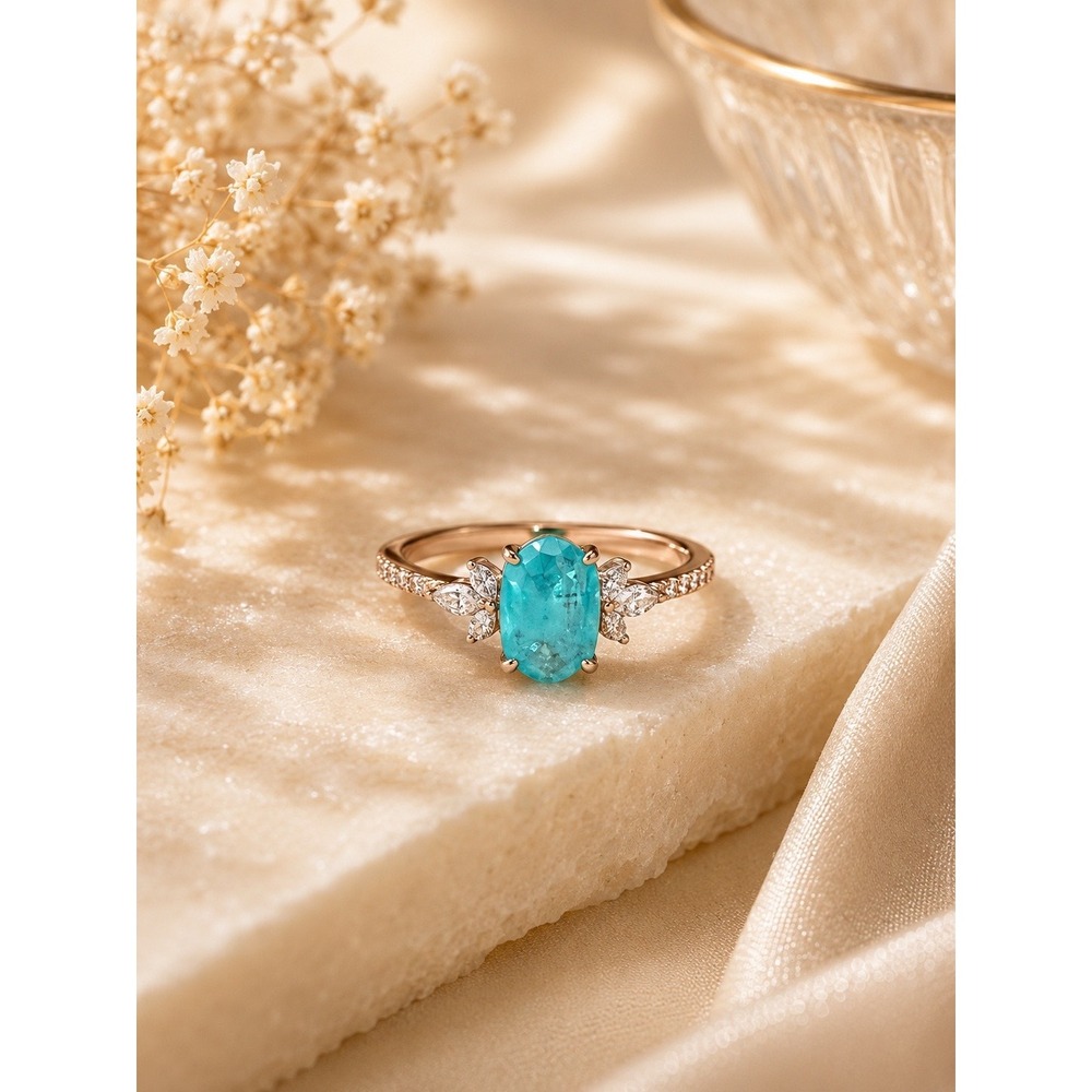 Bomb Party Grace Us In Beauty Aqua Chalcedony Rose Gold Ring Size 9.5 RBP5756